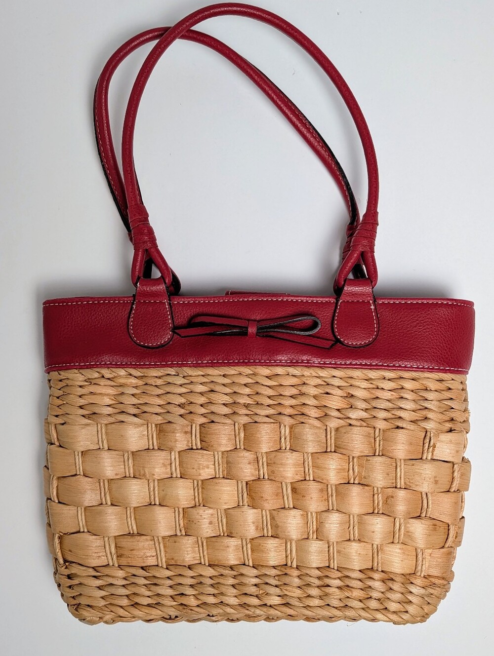 Y2K Liz Claiborne Corn Husk Purse Woven Shoulder Bag Red